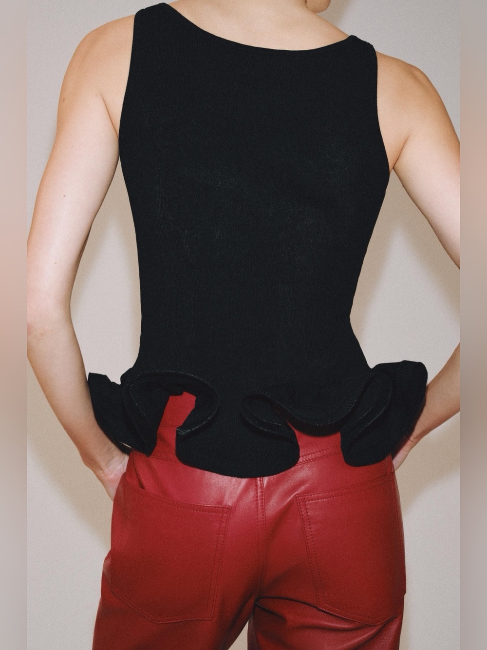 Zara Wave Hem Black Top Small
